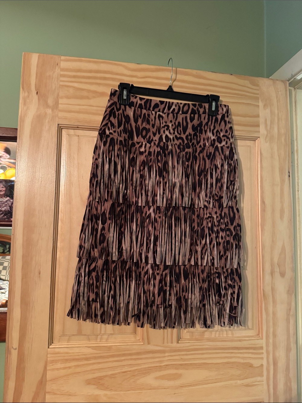 Chico's Leopard Print Tiered Fringe Midi Skirt - Brown/Black